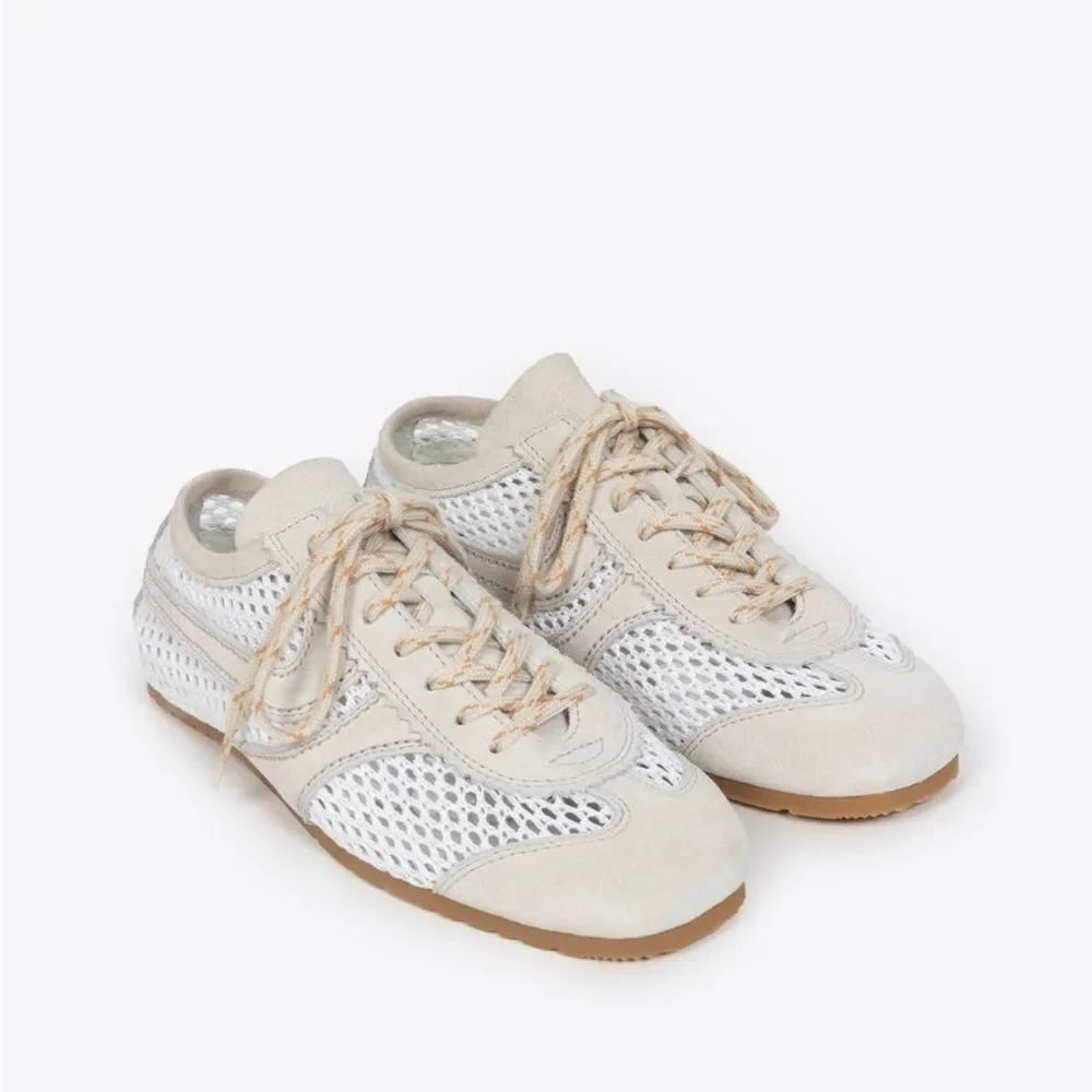 Dries Van Noten mesh and suede low-top sneakers in white and beige